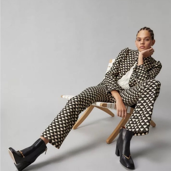 Tory Burch Equestrian Link Horse bit Navy Burgundy Leather Ankle Booties Sz 7 - Picture 4 of 16